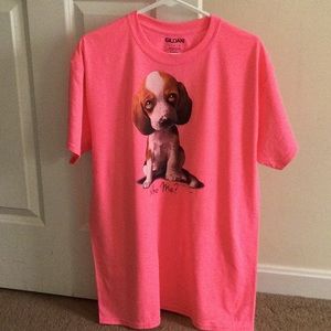 Gildan.  Who me short sleeve t shirt. Size Large. Pink.